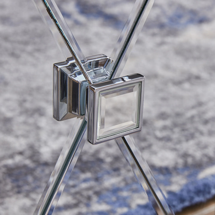 Toppington Mirrored Media Console w/ Storage - Silver - AmericanHomeFurniture