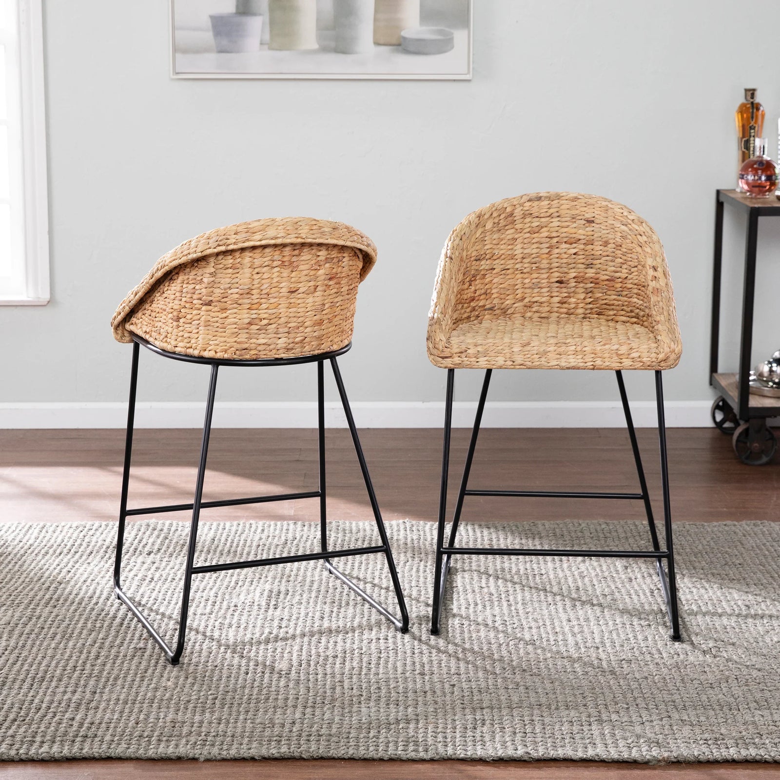 SEI Furniture Landrine Water Hyacinth Counter Stools – 2pc Set BAR STOOLS + COUNTER STOOLS