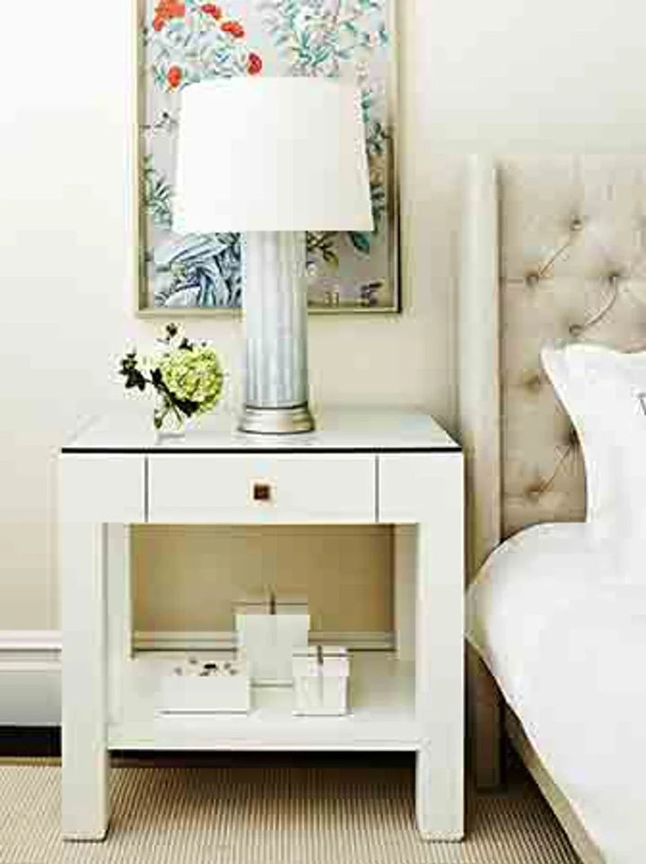 Valentina Grasscloth 1-Drawer Side Table