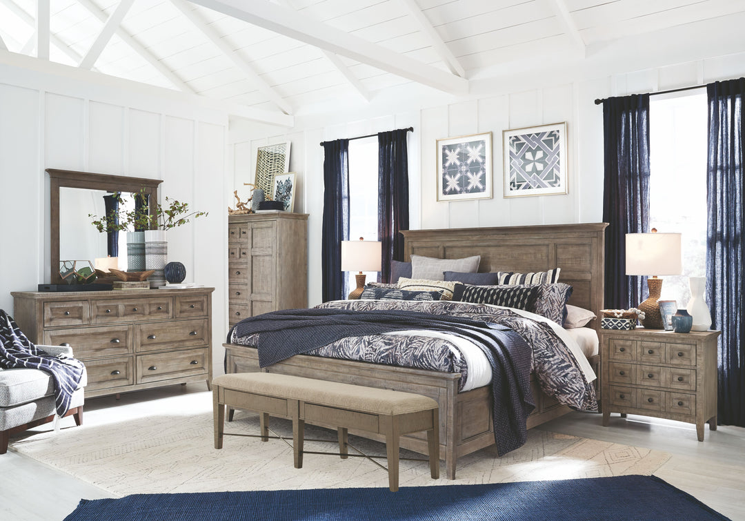 Paxton Place Dovetail Grey Drawer Dresser With Landscape Mirror - B4805-2040
