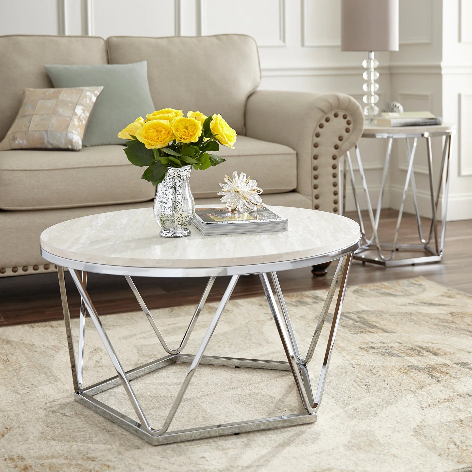 SEI Furniture Luna Faux Stone Round Coffee Table COFFEE TABLES