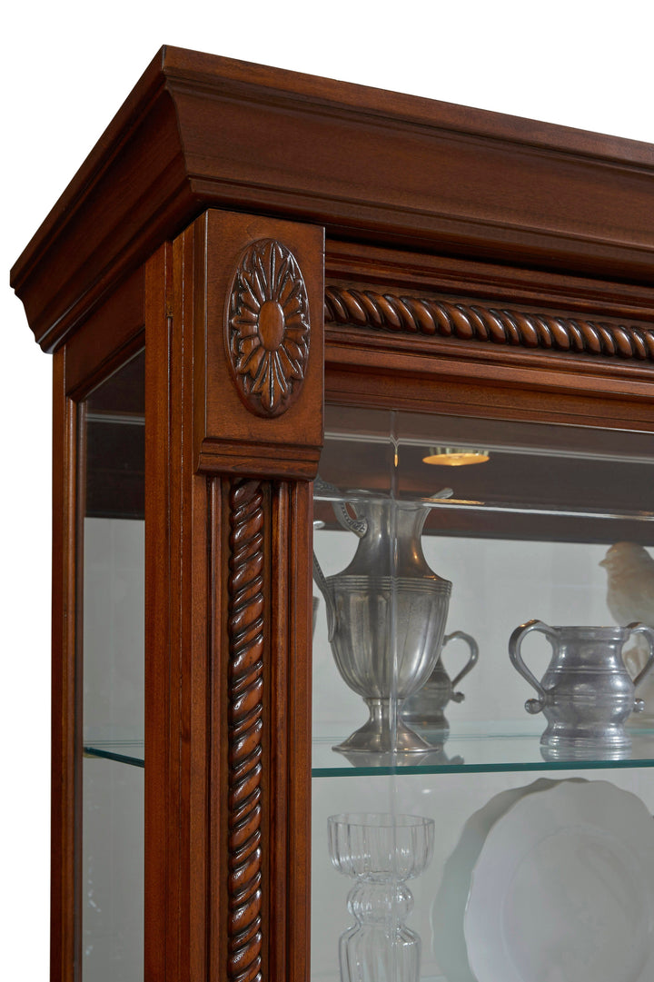 Curios Cherry Brown Lighted Sliding Door 5 Shelf Curio Cabinet - 20485