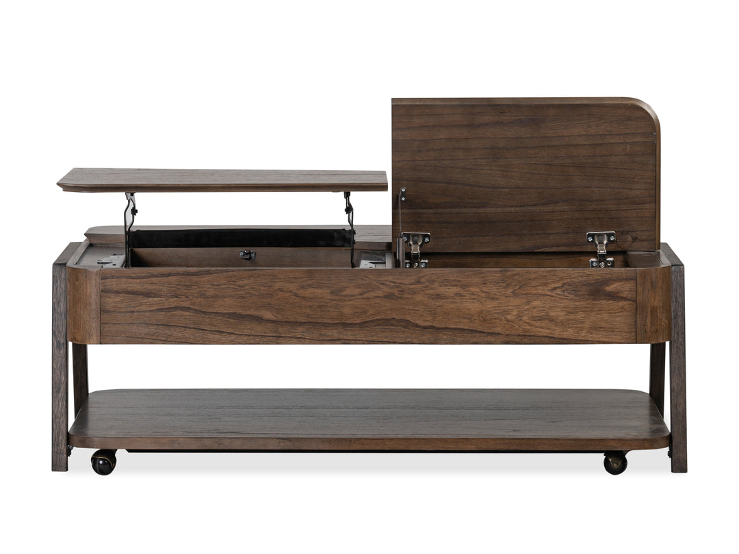 Hallie Milk Chocolate And Dark Chocolate Lift Top Storage Cocktail Table With Casters - T6355-50