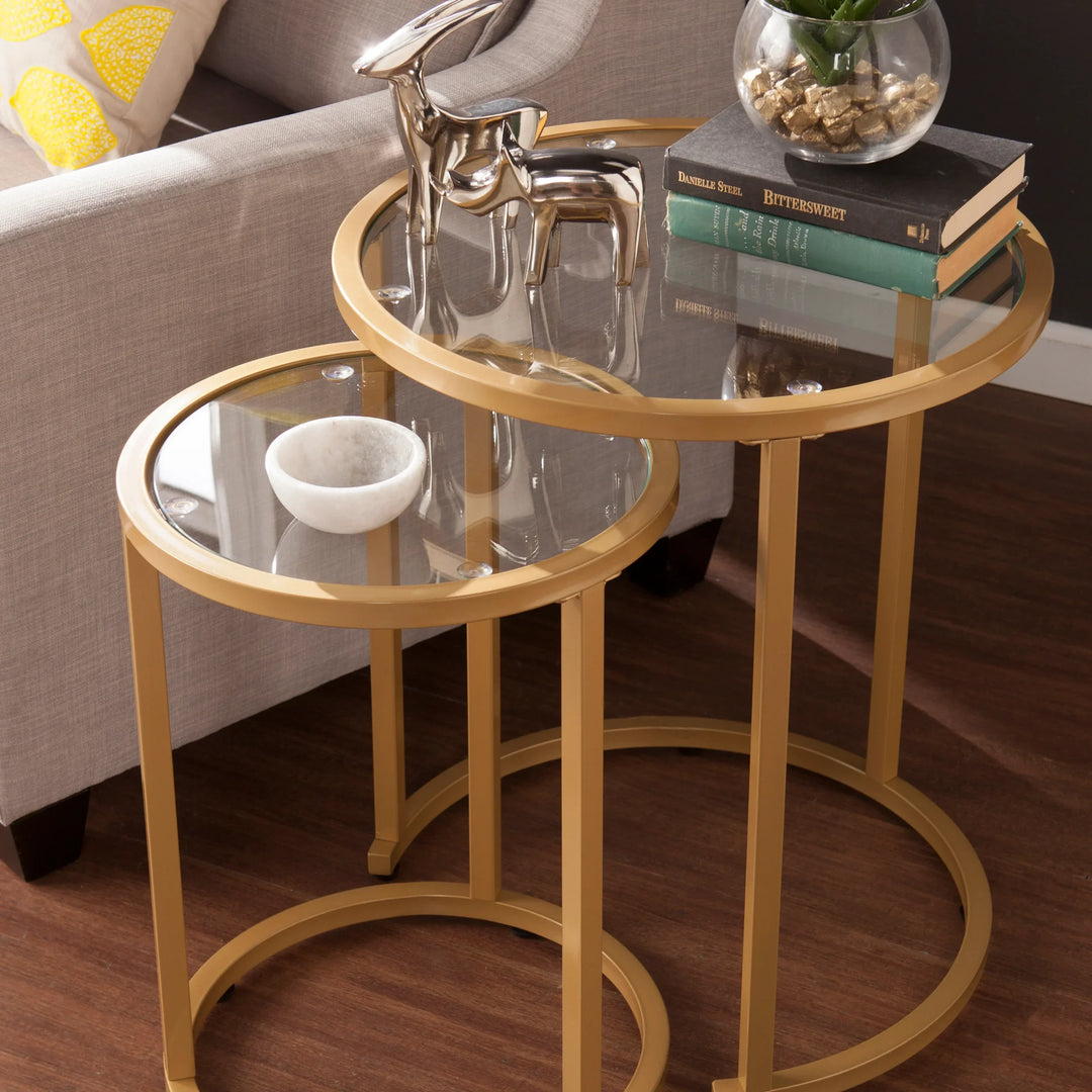 Evelyn Glam Nesting Side Table 2pc Set – Gold - AmericanHomeFurniture