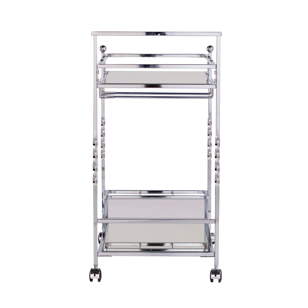 Ivers Metal Mirrored Bar Cart - Chrome - AmericanHomeFurniture