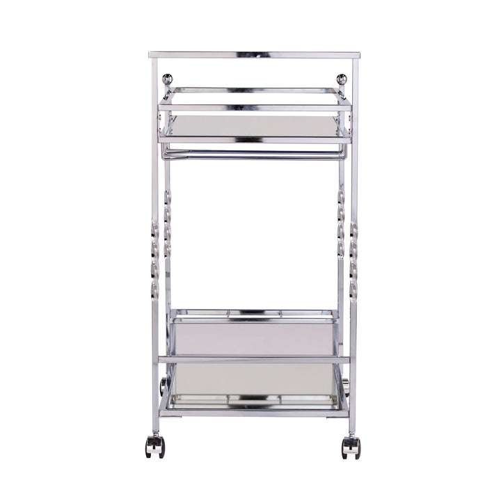 Ivers Metal Mirrored Bar Cart - Chrome - AmericanHomeFurniture
