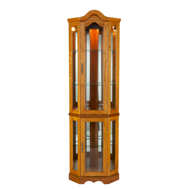 American Home Furniture | SEI Furniture - Canterdale Lighted Corner Curio Cabinet - Golden Oak