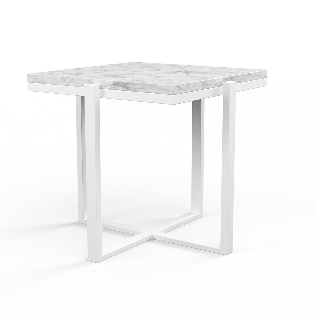 American Home Furniture | Sunset West - Square End Table, Frost Finish with Carrara Marble Top