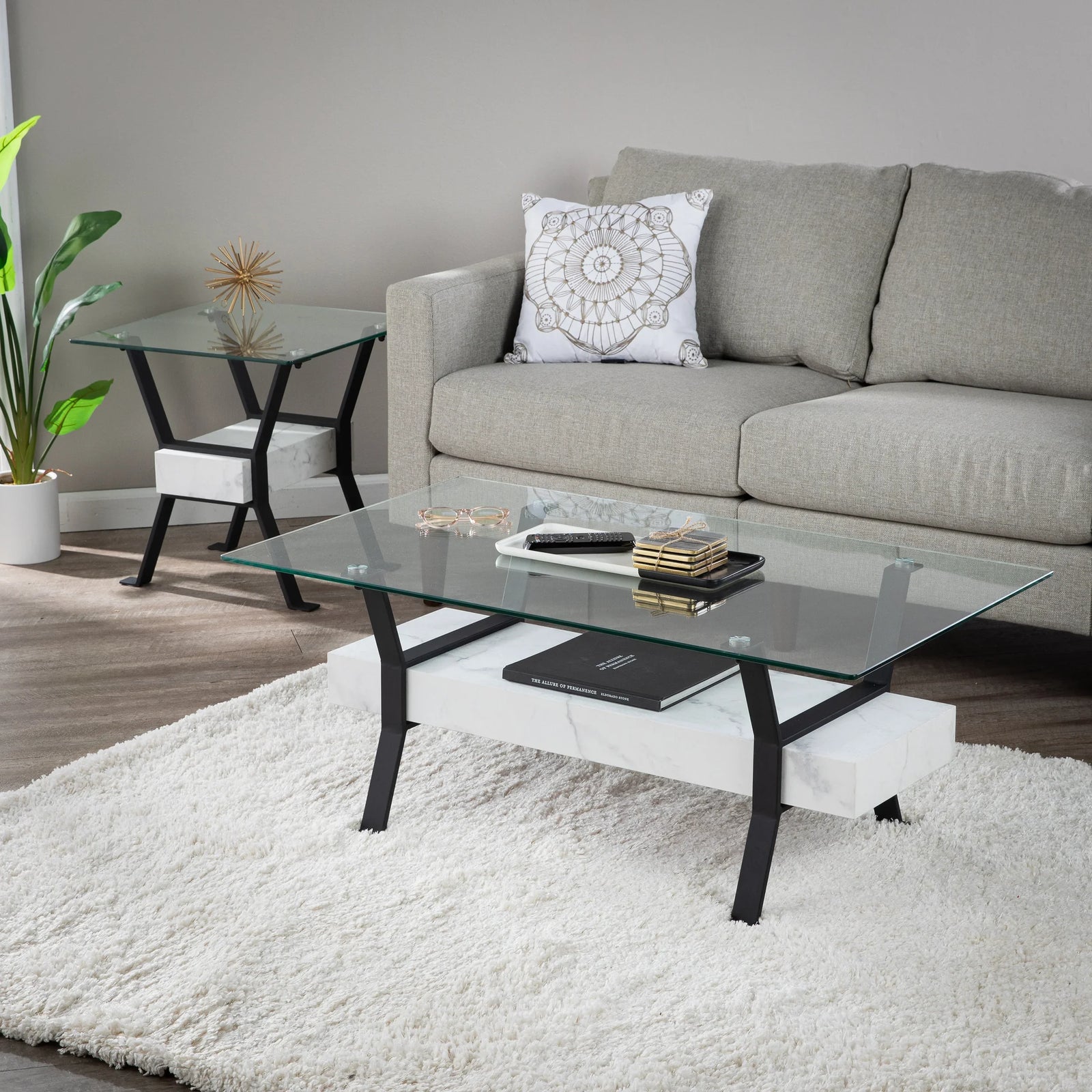 SEI Furniture Darvette Glass-Top Coffee Table COFFEE TABLES