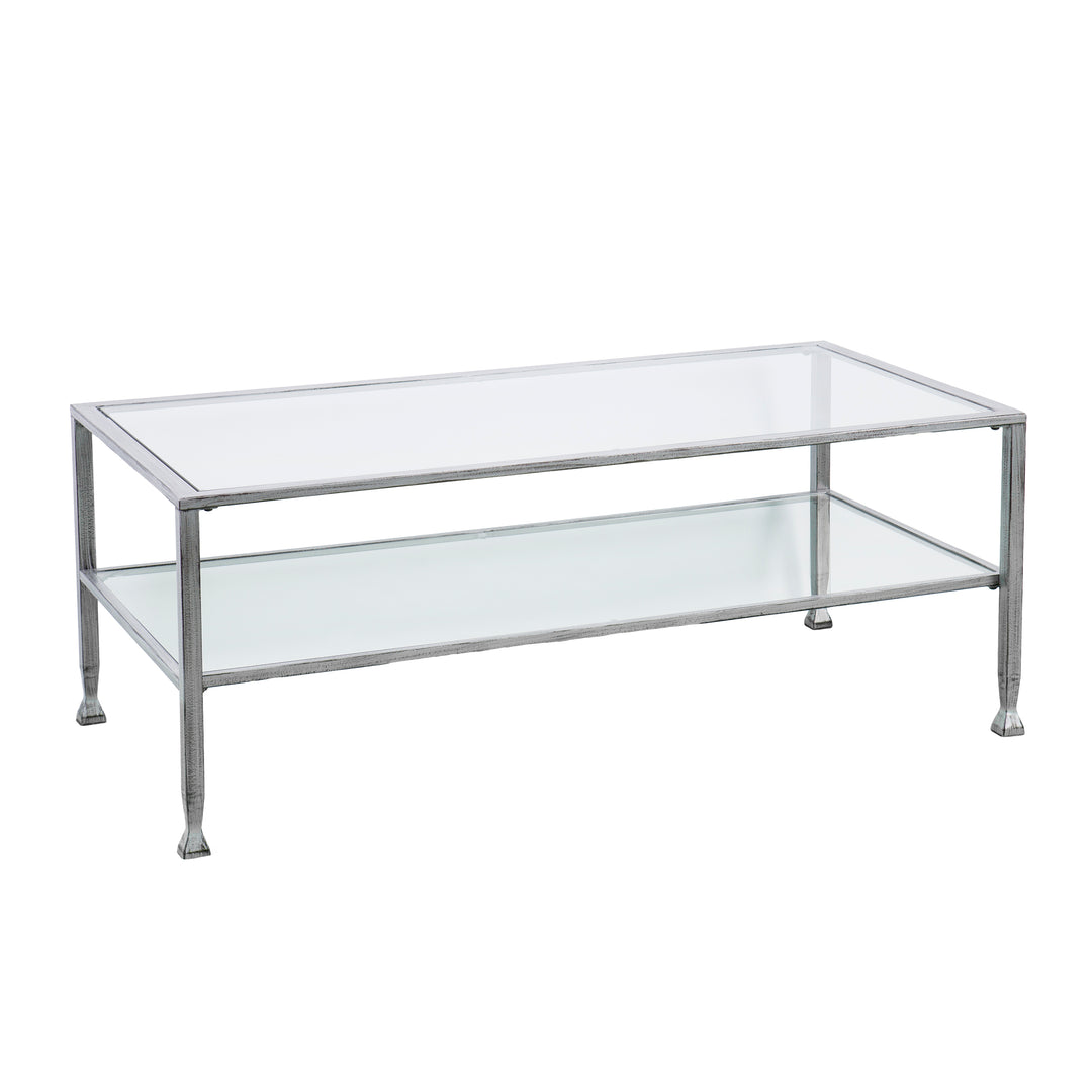 American Home Furniture | SEI Furniture - Jaymes Metal/Glass Rectangular Open Shelf Cocktail Table - Silver