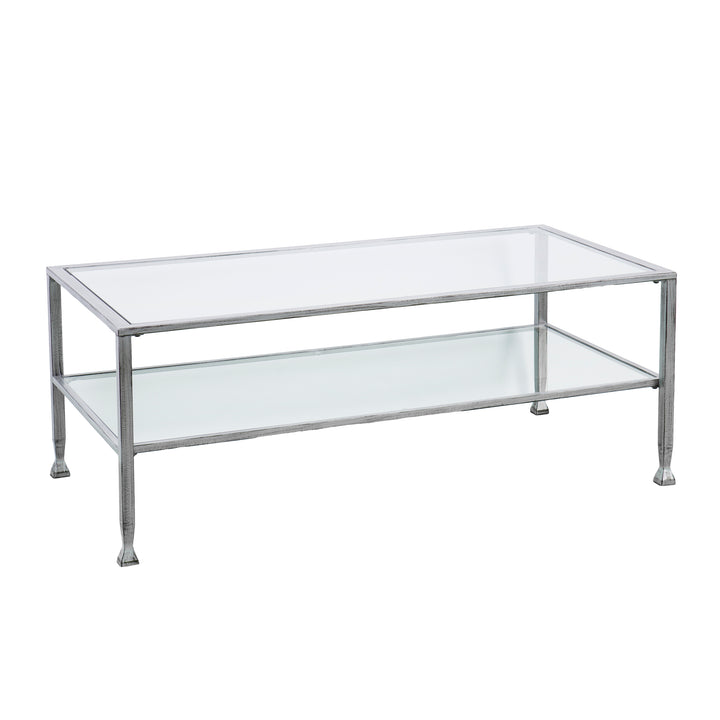 American Home Furniture | SEI Furniture - Jaymes Metal/Glass Rectangular Open Shelf Cocktail Table - Silver