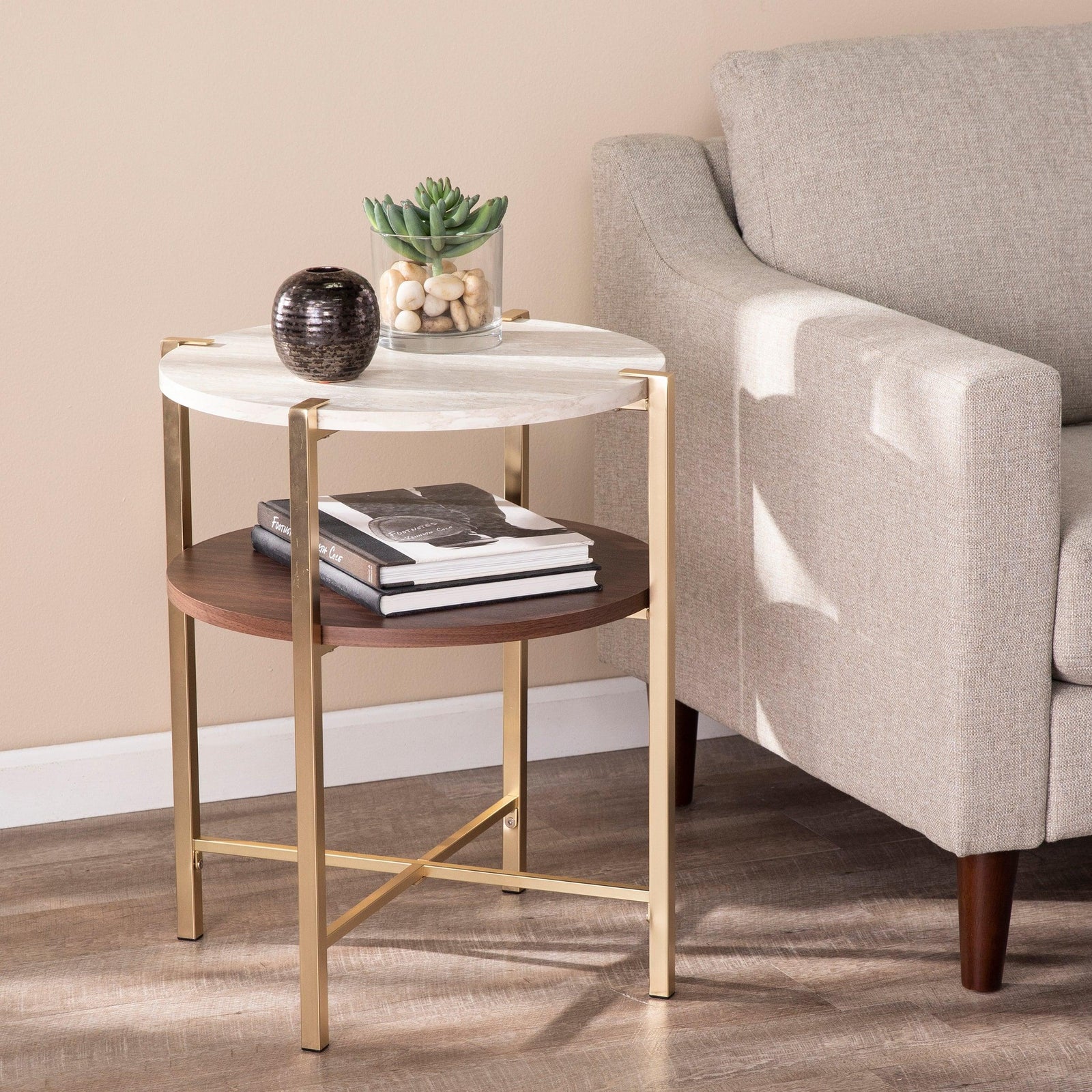 SEI Furniture Ardmillan Round End Table w/ Faux Marble Top ACCENT TABLES