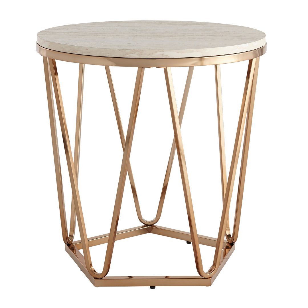 American Home Furniture | SEI Furniture - Luna Round Faux Stone End Table – Champagne