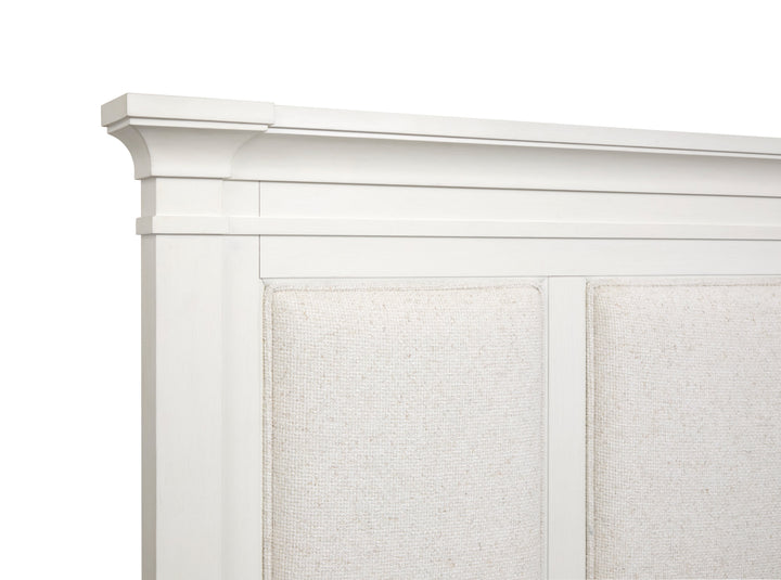 Kingston Whisper White And Cerused Nutmeg Upholstered Panel Bed