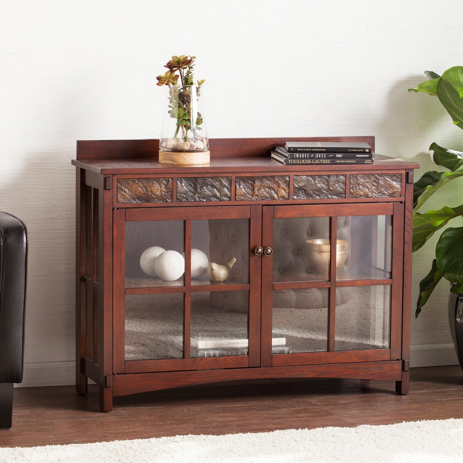SEI Furniture Camino Mission Faux Slate Sideboard and Display Curio CABINETS