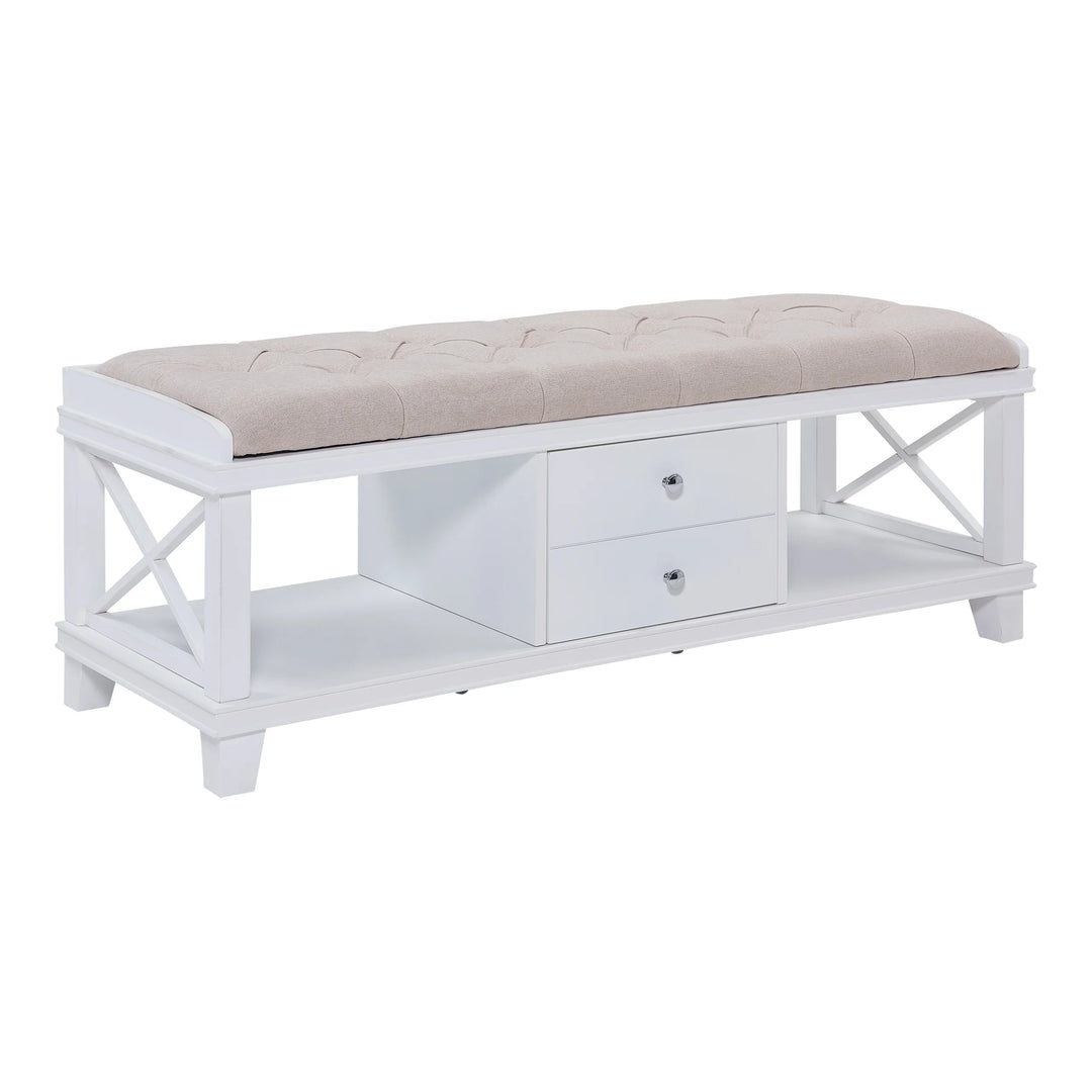 Wyndcliff White Upholstered Storage Bench - AmericanHomeFurniture