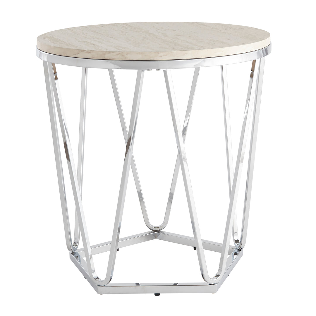 American Home Furniture | SEI Furniture - Luna Round Faux Stone End Table – Silver