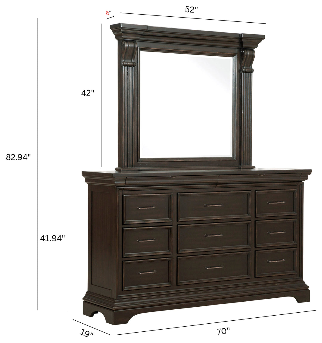 Caldwell Smoked Molasses 11 Drawer Dresser With Mirror - P012-BR-K7