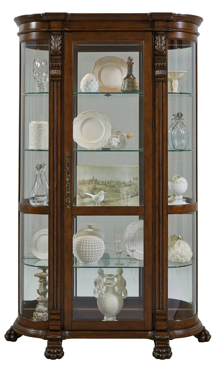 Curios Maple Brown Lighted Curved Front 4 Shelf Curio Cabinet - 102003