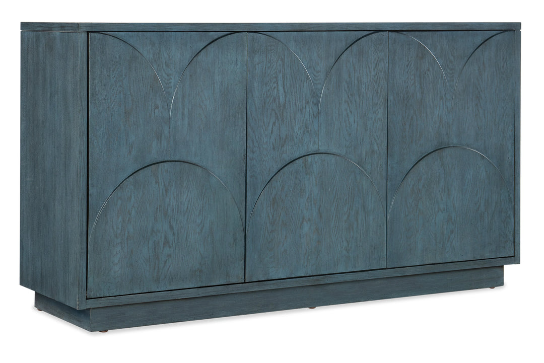 American Home Furniture Hooker Furniture Melange Round Valley Three Door Entertainment Credenza