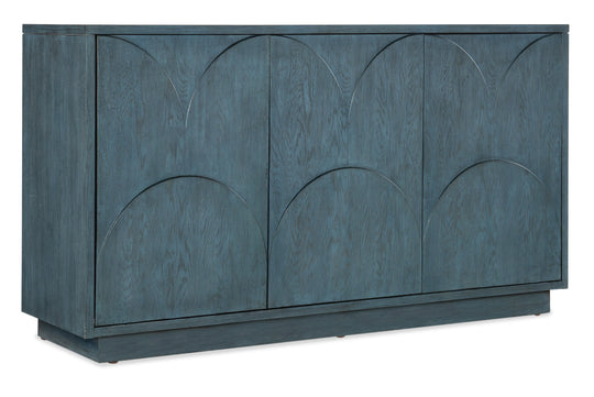 American Home Furniture Hooker Furniture Melange Round Valley Three Door Entertainment Credenza