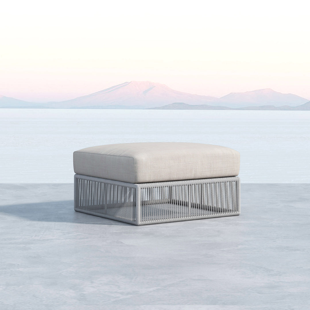 Miami Ottoman in Dupione Celeste w/ Self Welt