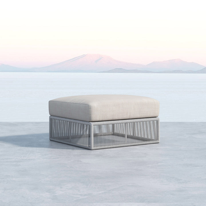 Miami Ottoman in Dupione Celeste w/ Self Welt
