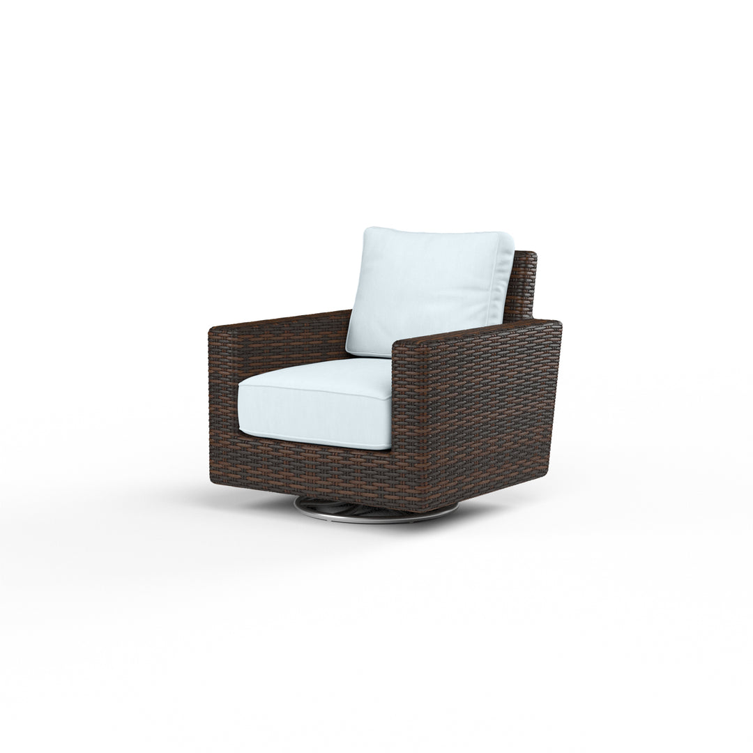 Montecito Swivel Rocker Club Chair in Canvas Skyline w/ Self Welt