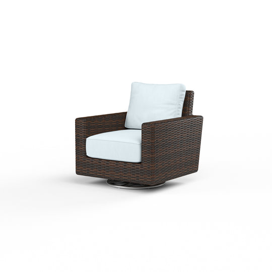 Montecito Swivel Rocker Club Chair in Canvas Skyline w/ Self Welt