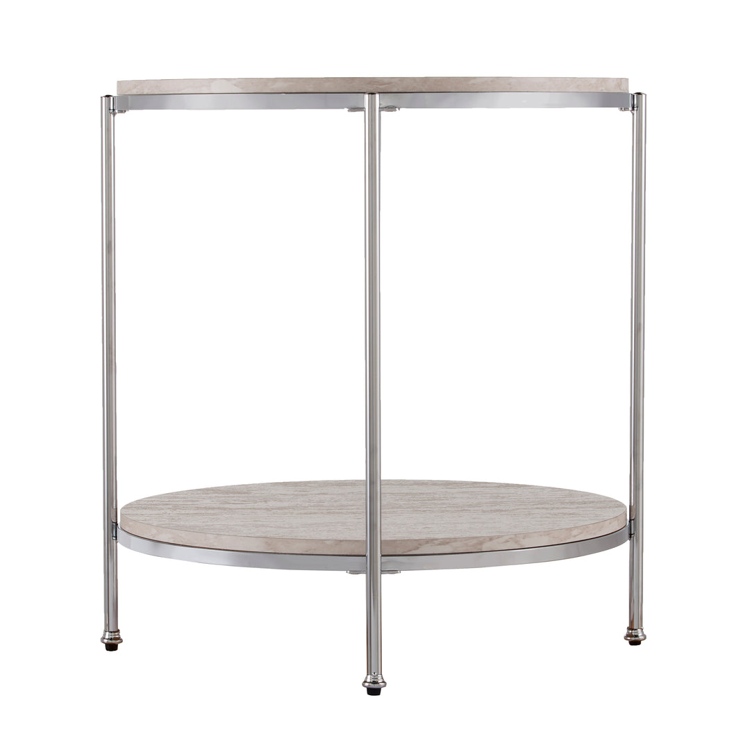 American Home Furniture | SEI Furniture - Silas Round Faux Stone End Table - Chrome