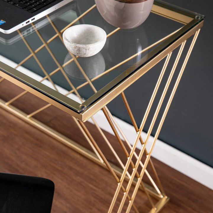 Dezby Modern Glass-Top Desk - AmericanHomeFurniture