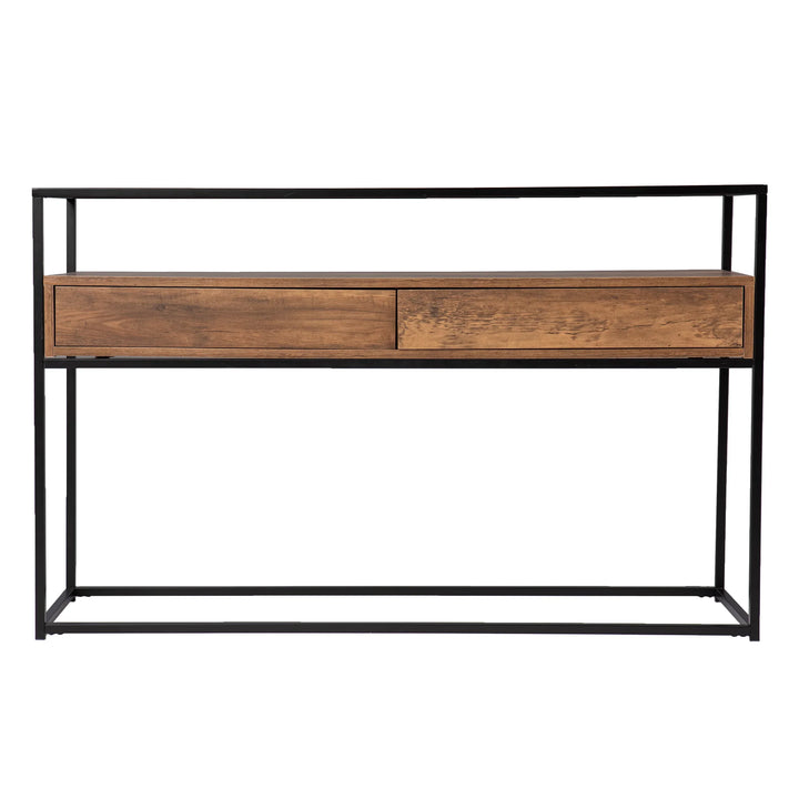 Olivern Glass-Top Console Table w/ Storage - AmericanHomeFurniture
