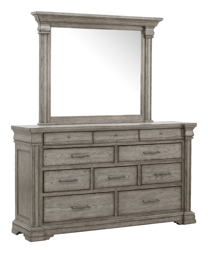 Madison Ridge Heritage Taupe 10 Drawer Dresser With Framed Mirror - P091-BR-K7