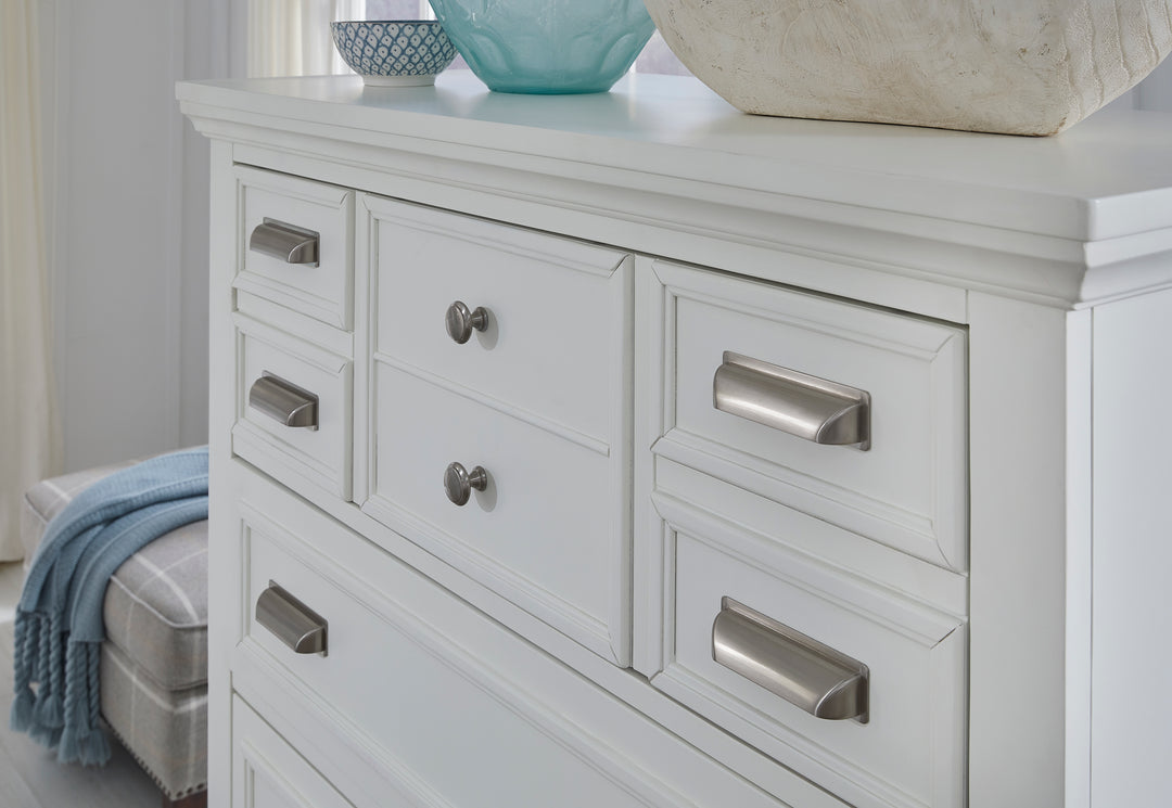 Charleston White Dove And Harbor Gray White Drawer Dresser With Grey Landscape Mirror - B5611-20WH40GY
