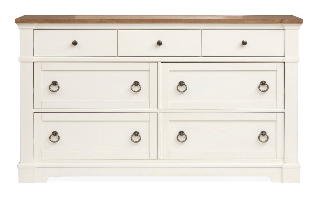 Kingston Whisper White And Cerused Nutmeg Drawer Dresser With Landscape Mirror - B6407-2040