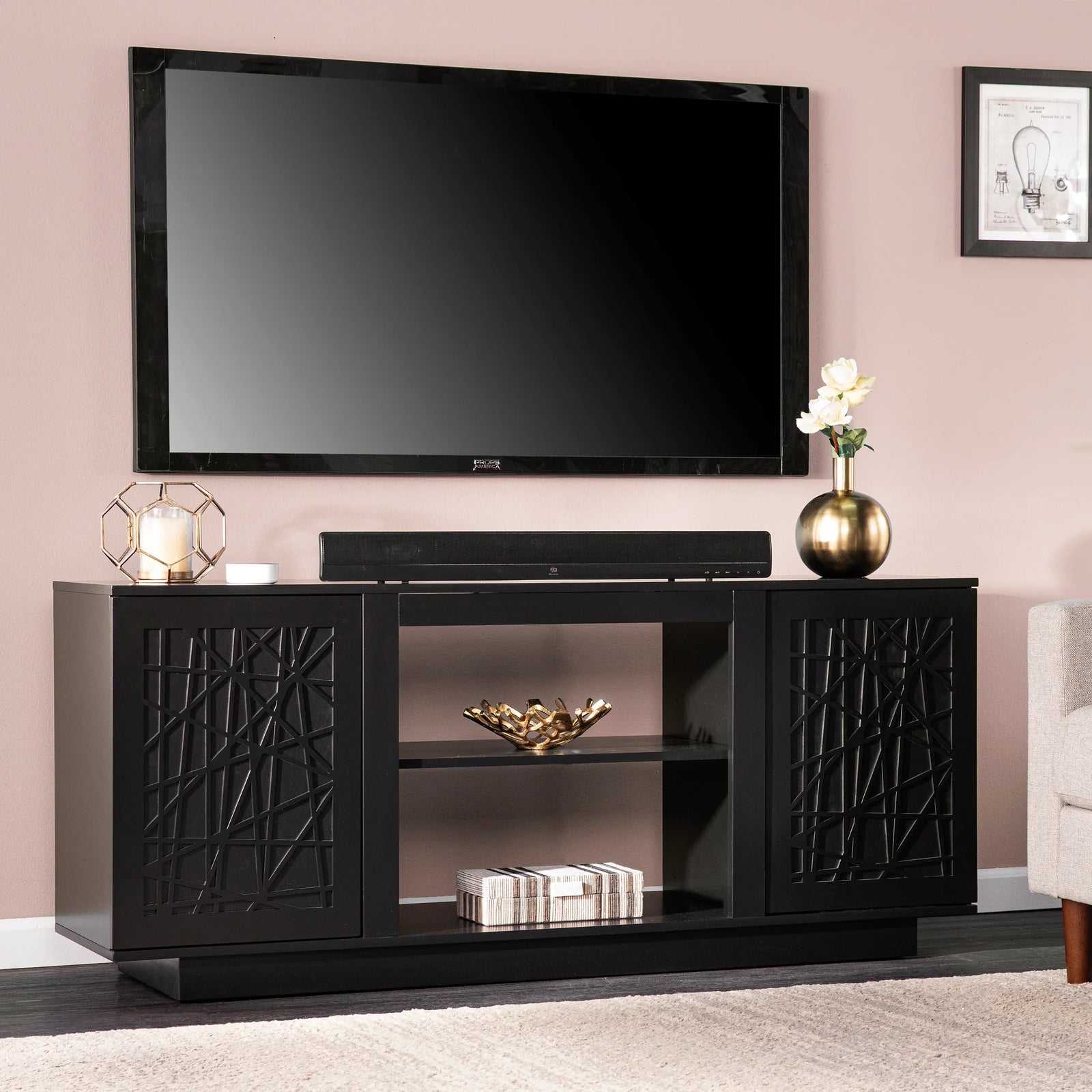SEI Furniture Delgrave Media Console w/ Storage - Black MEDIA + TV STANDS