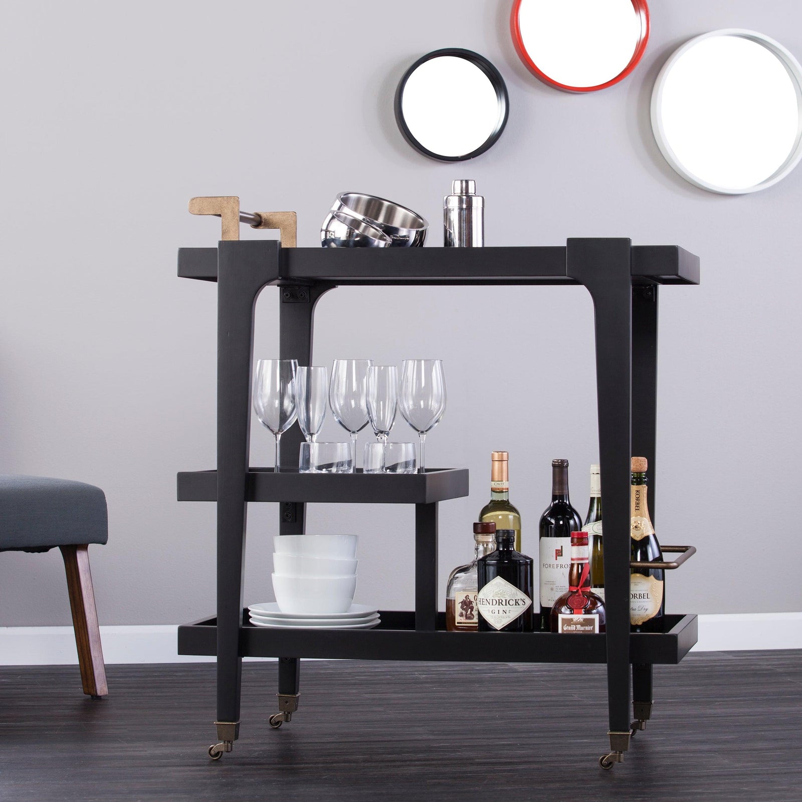 SEI Furniture Holly & Martin Zhori Midcentury Modern Bar Cart - Black BAR + BAR CARTS