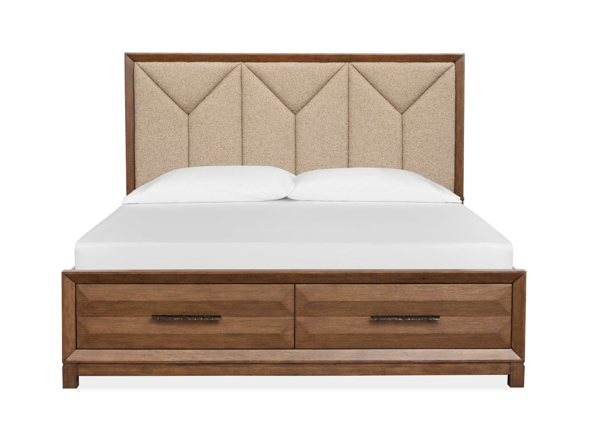 Callisto Bourbon Brown Queen Upholstered Panel Storage Bed - B6396-55A