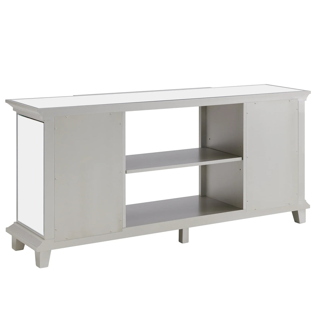 Toppington Mirrored Media Console w/ Storage - Silver - AmericanHomeFurniture