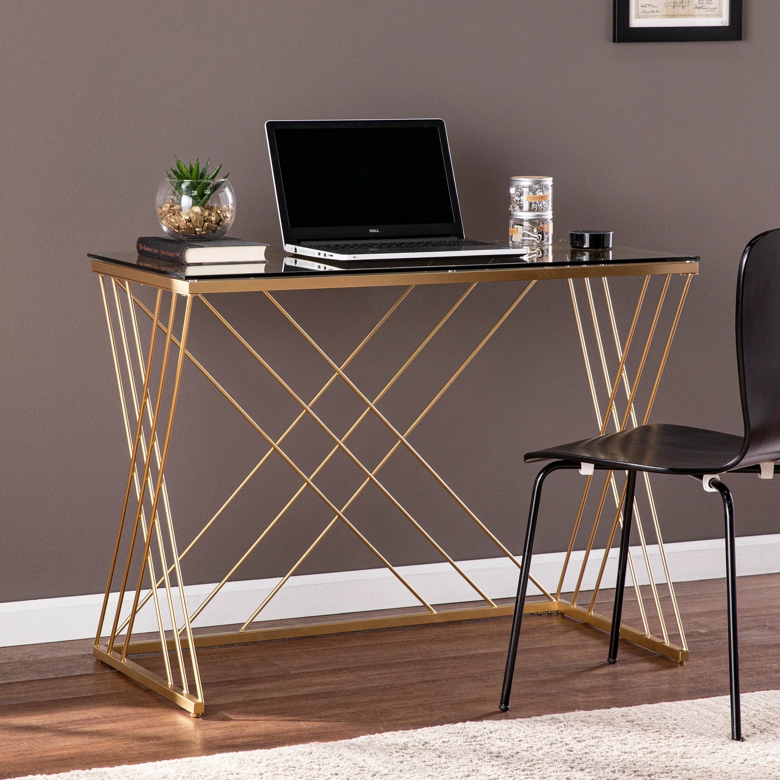 SEI Furniture Dezby Modern Glass-Top Desk DESKS