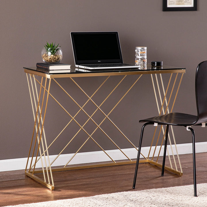 Dezby Modern Glass-Top Desk - AmericanHomeFurniture