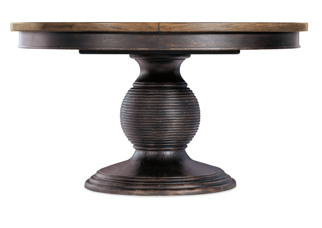 American Home Furniture | Hooker Furniture - Americana Round Pedestal Dining Table w/1-22in leaf - Molasses