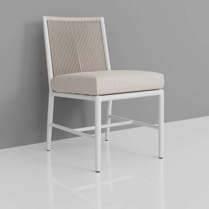 Sabbia Armless Dining Chair in Dupione Celeste, No Welt