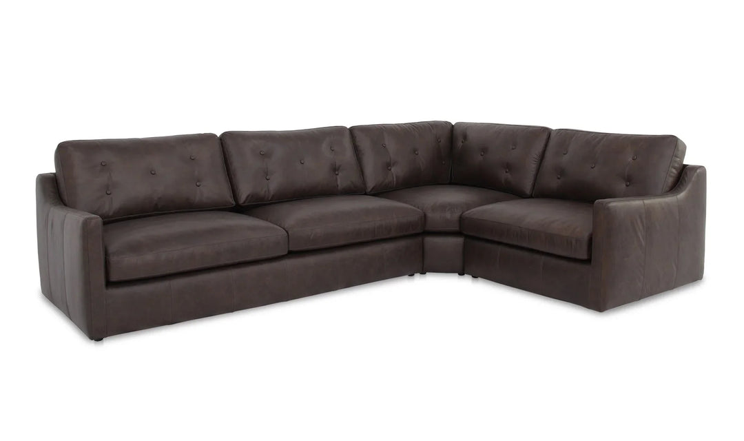 Thurlow 3 Piece Right Modular Sectional Espresso Brown Leather - AmericanHomeFurniture