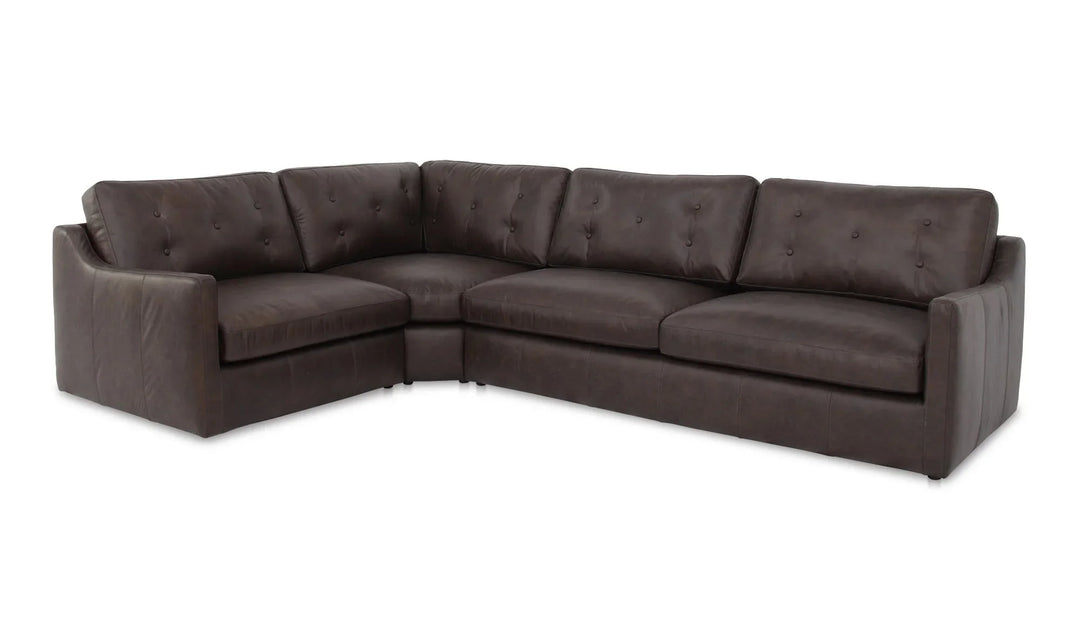 Thurlow 3 Piece Left Modular Sectional Espresso Brown Leather - AmericanHomeFurniture