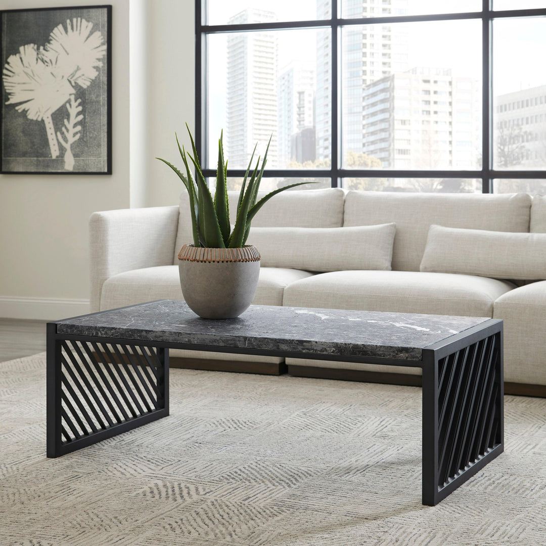 Modern Industrial Stone Top Cocktail Table - AmericanHomeFurniture