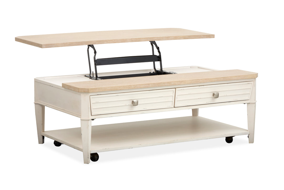 Echo Isles Sea Pearl And Driftwood Lift Top Storage Cocktail Table With Casters - T6310-50
