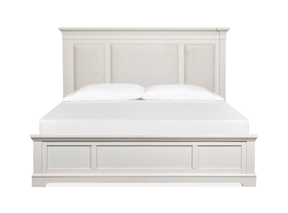 Kingston Whisper White And Cerused Nutmeg Queen Upholstered Panel Bed - B6407-55