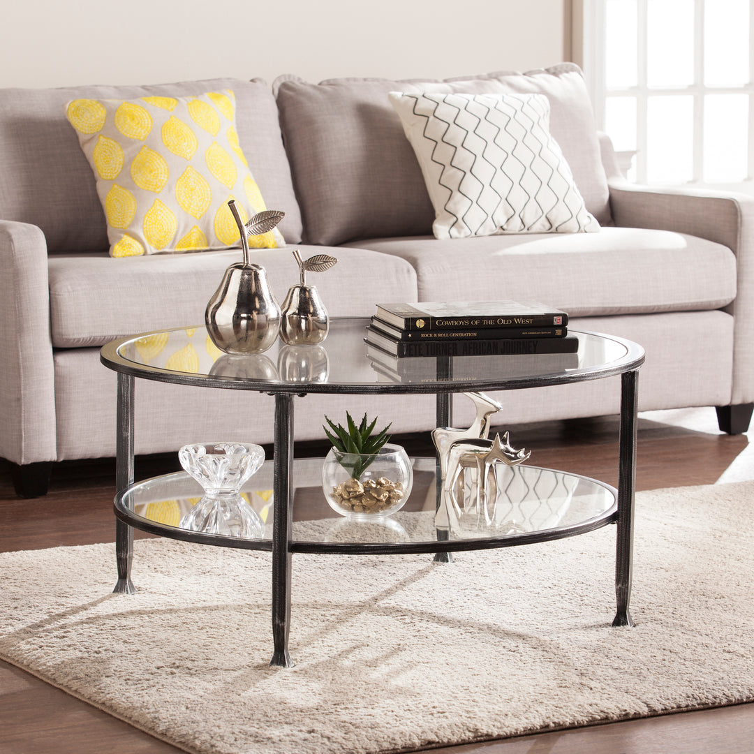 American Home Furniture | SEI Furniture - Jaymes Metal/Glass Round Cocktail Table - Black