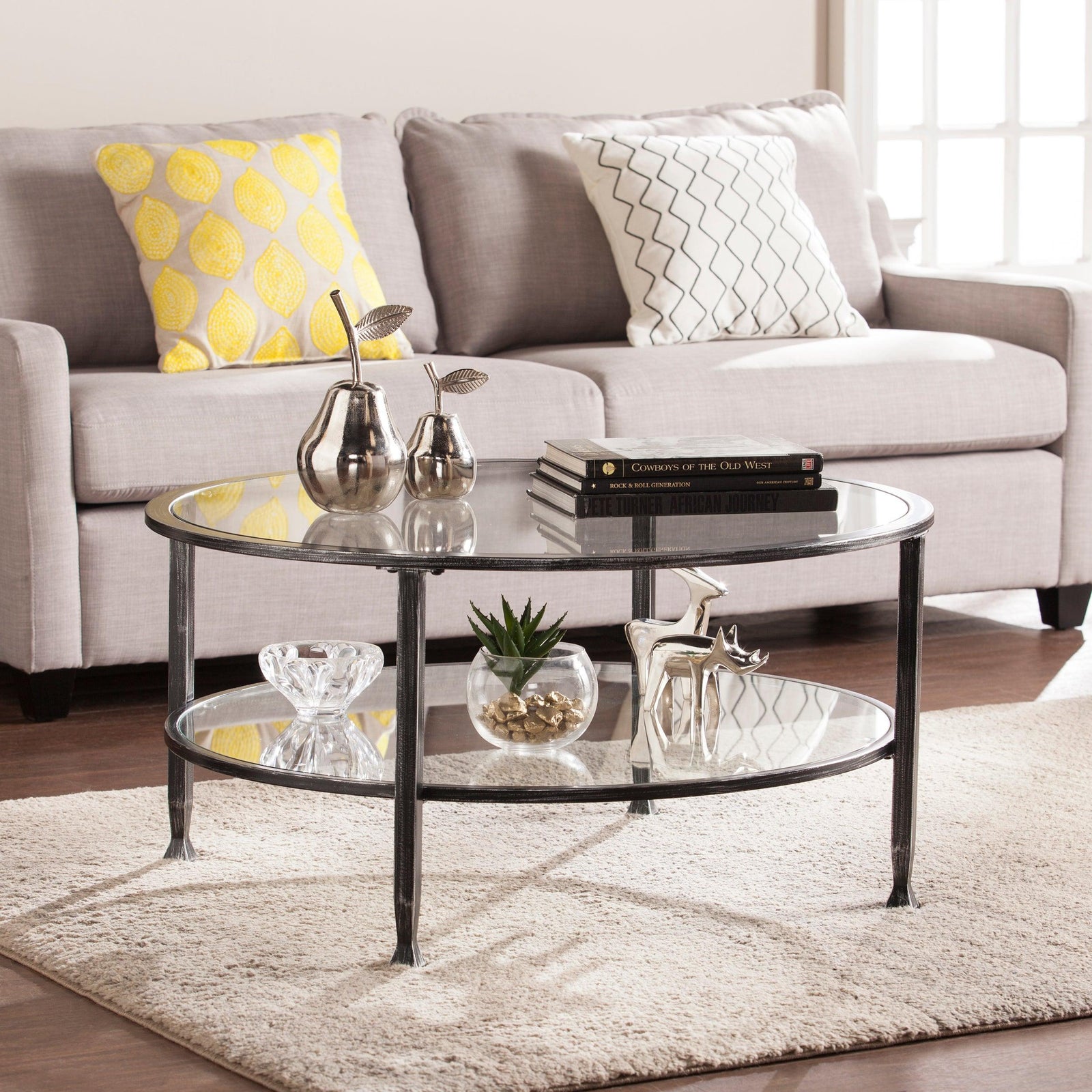 SEI Furniture Jaymes Metal/Glass Round Cocktail Table - Black COFFEE TABLES